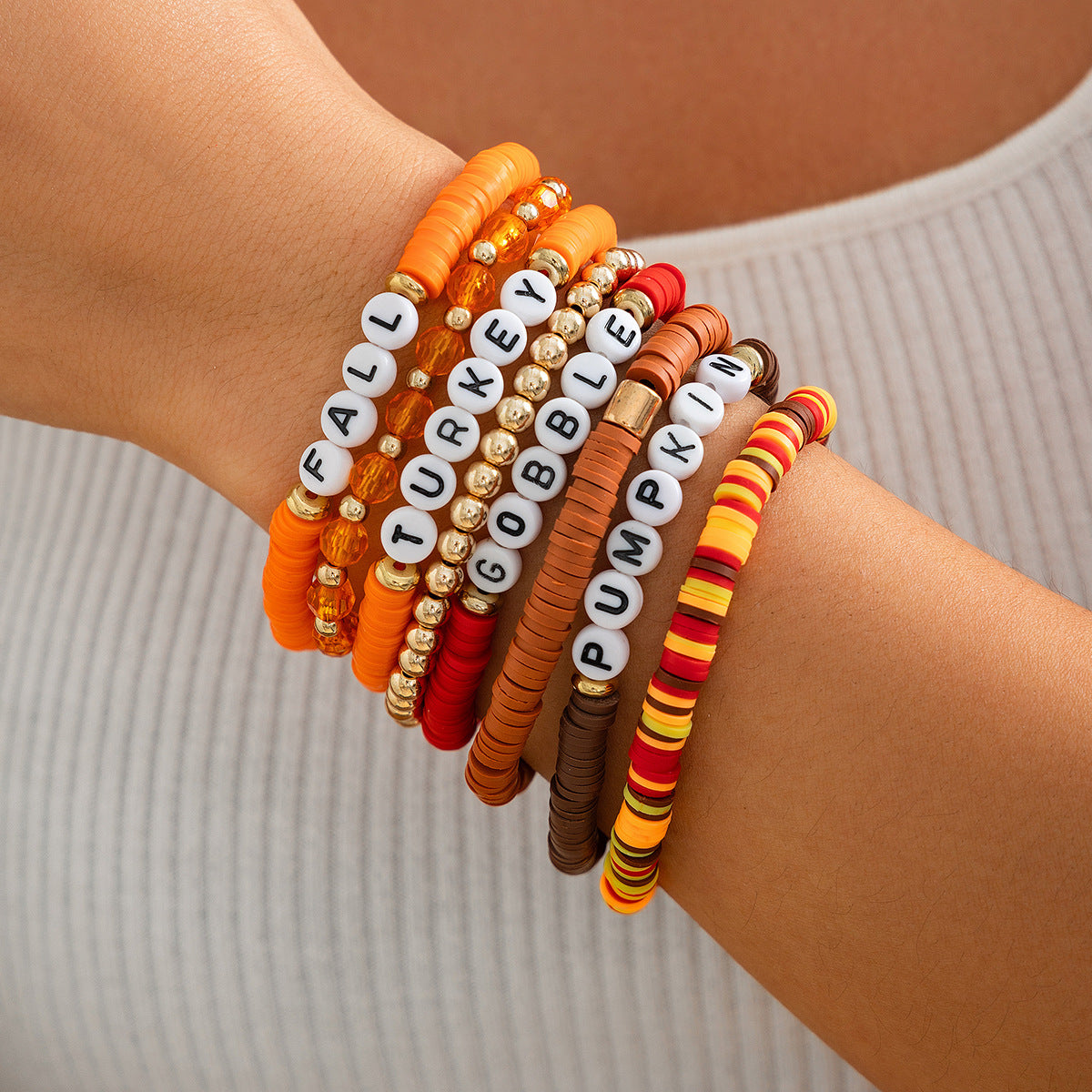 Stylish Thanksgiving Bracelet Set with Soft Ceramic Beads - Cherished Harbor Gifts