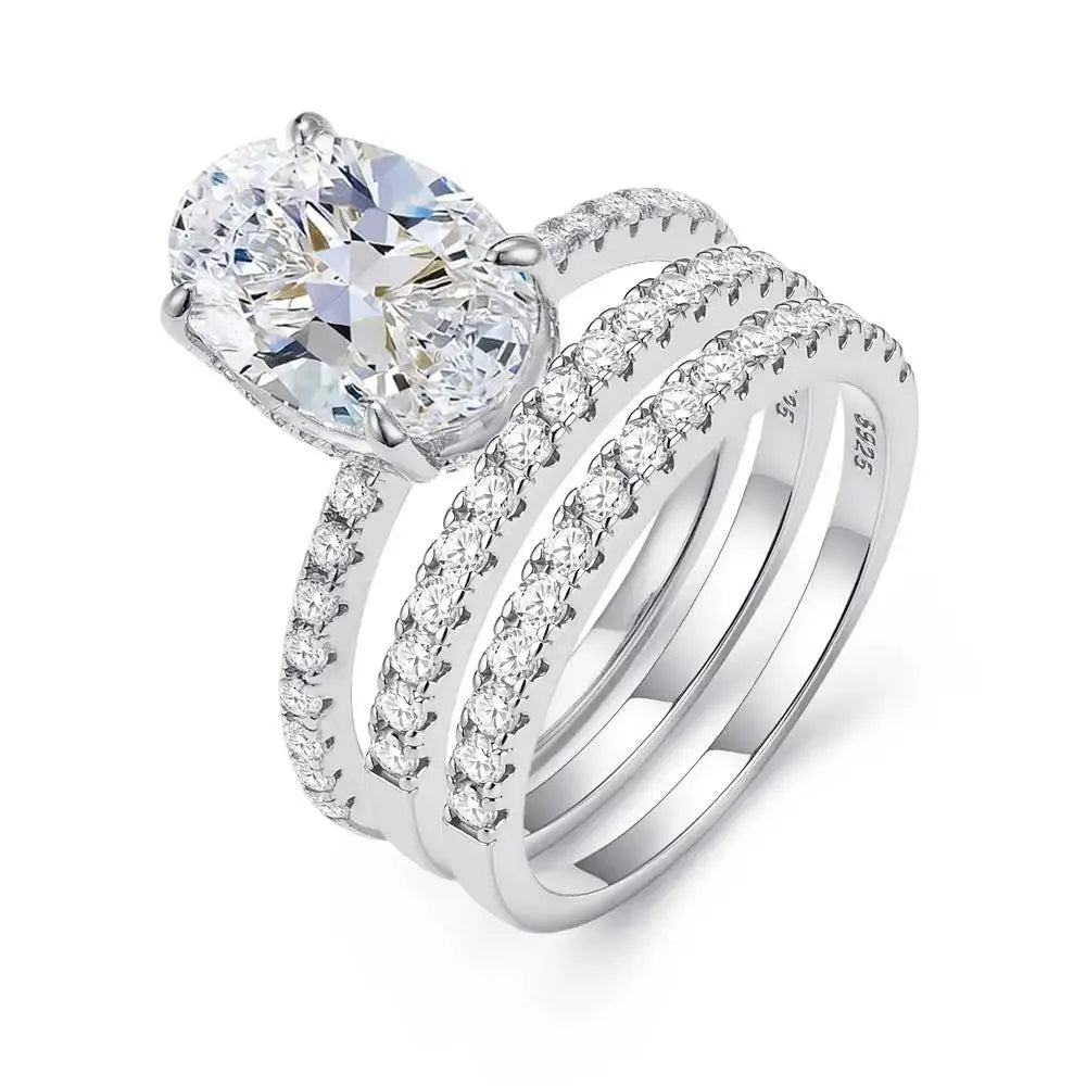 Oval Zircon Engagement Ring - Stackable Wedding Band Set by TED