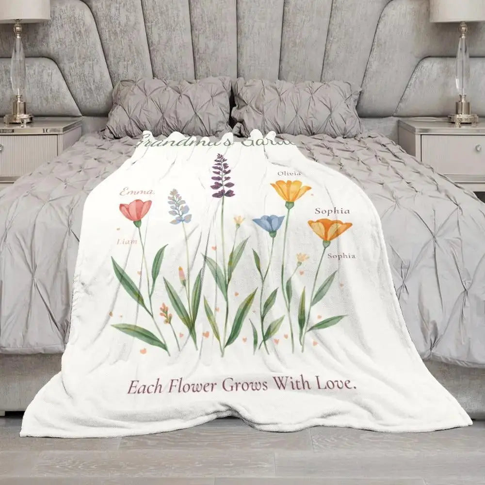 Grandma's Garden Personalized Birth Flower Blanket by Inkedjoy