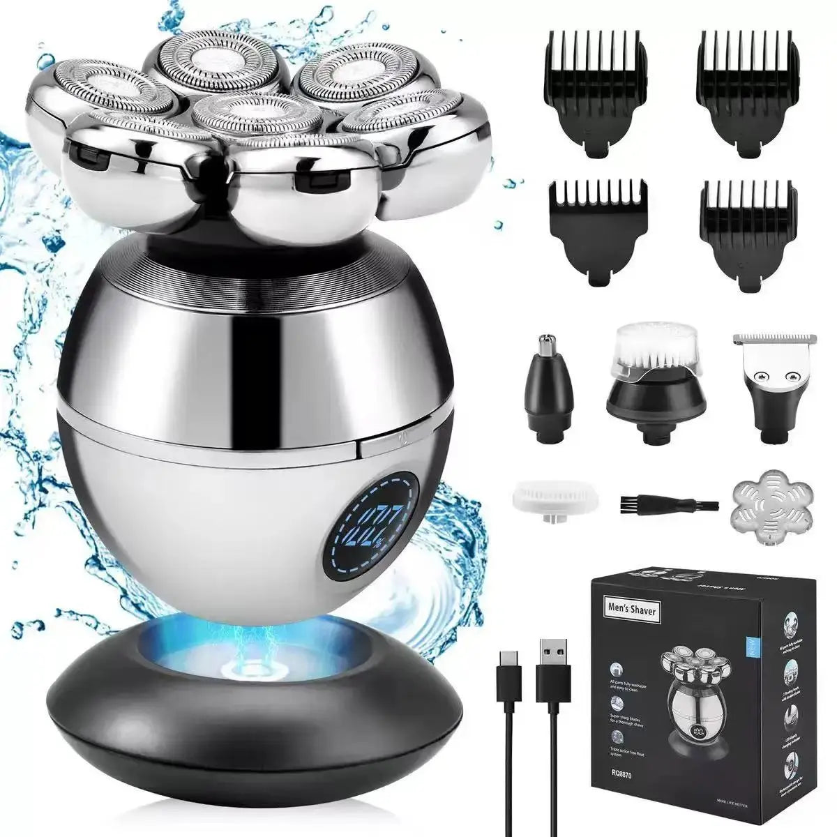 Waterproof Electric Head Shaver for Men with Digital Display by TED
