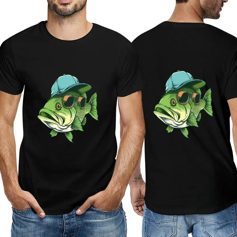 Men's Bass Fishing T-Shirt - 100% Cotton Angler Tee by INKJ