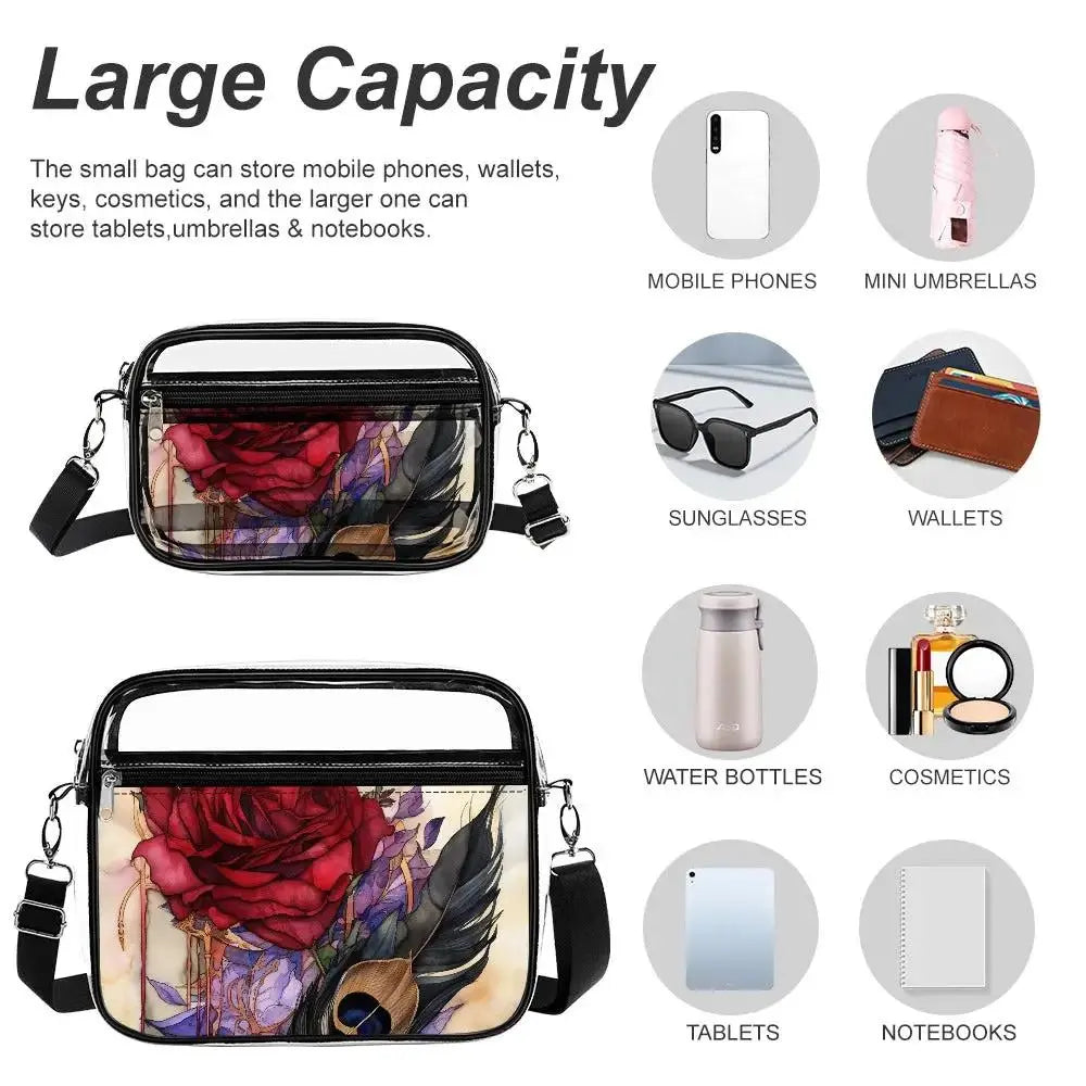 Fashionable Concert Bag - Rose Transparent PVC Satchel Set by Inkedjoy