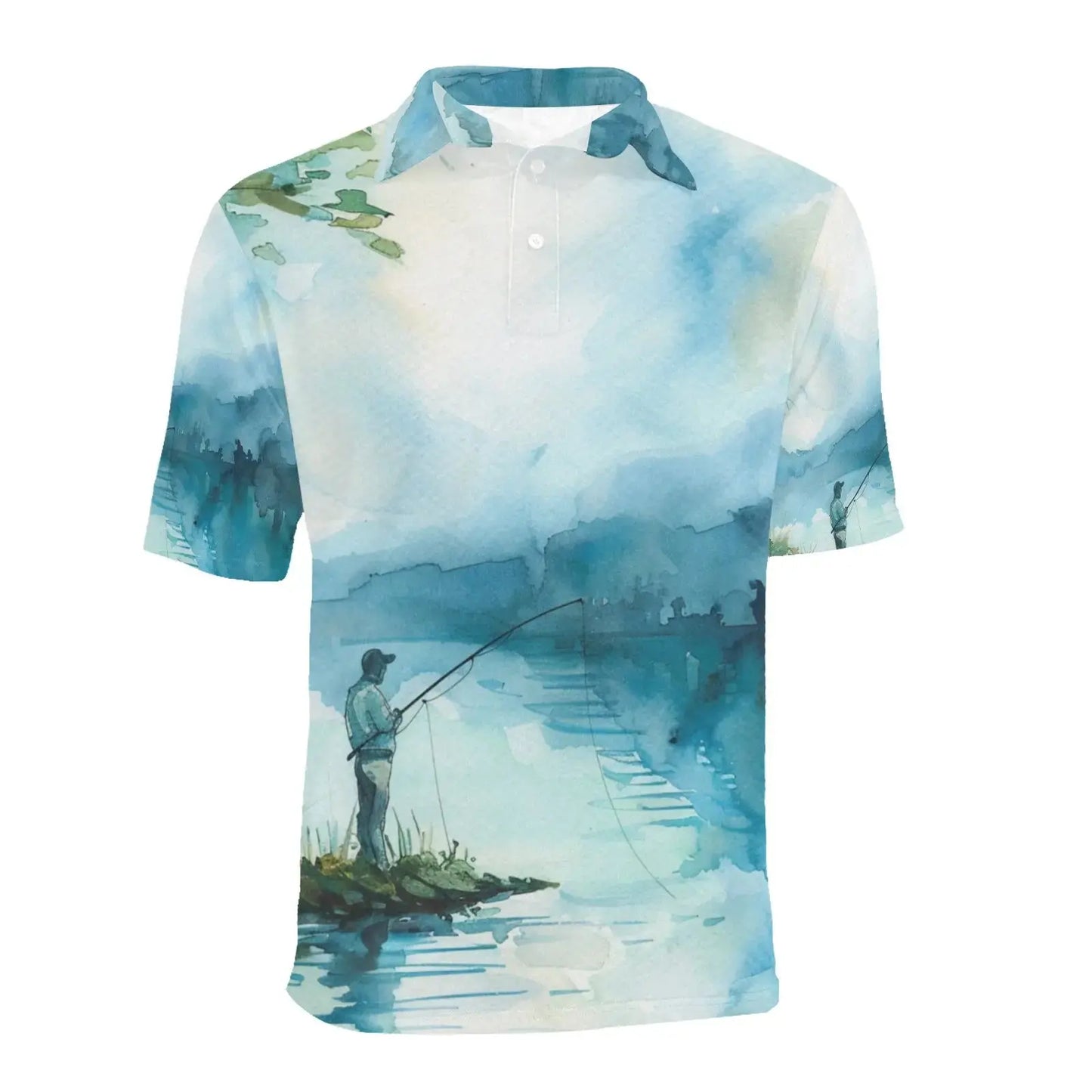 Fishing Scene Golf Polo Shirt Men for Outdoor Activities by Inkedjoy