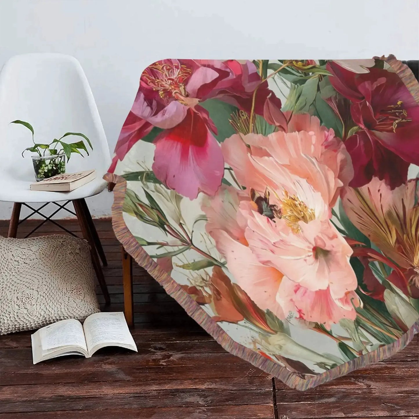 Cozy Floral Throw Blanket - Ultra-Soft Green Fringe Style by Inkedjoy