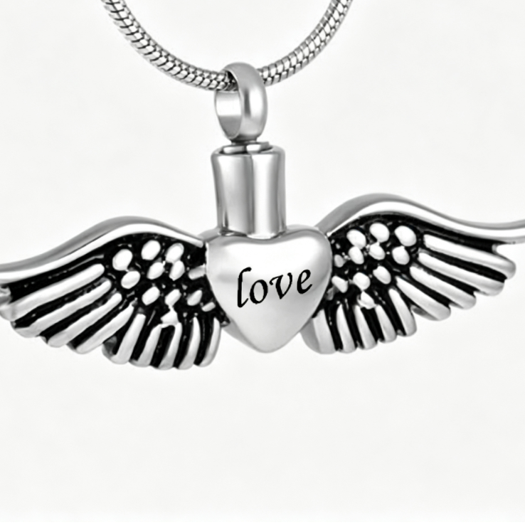 Personalized Memorial Urn Necklace with Angel Wings Design - Cherished Harbor Gifts