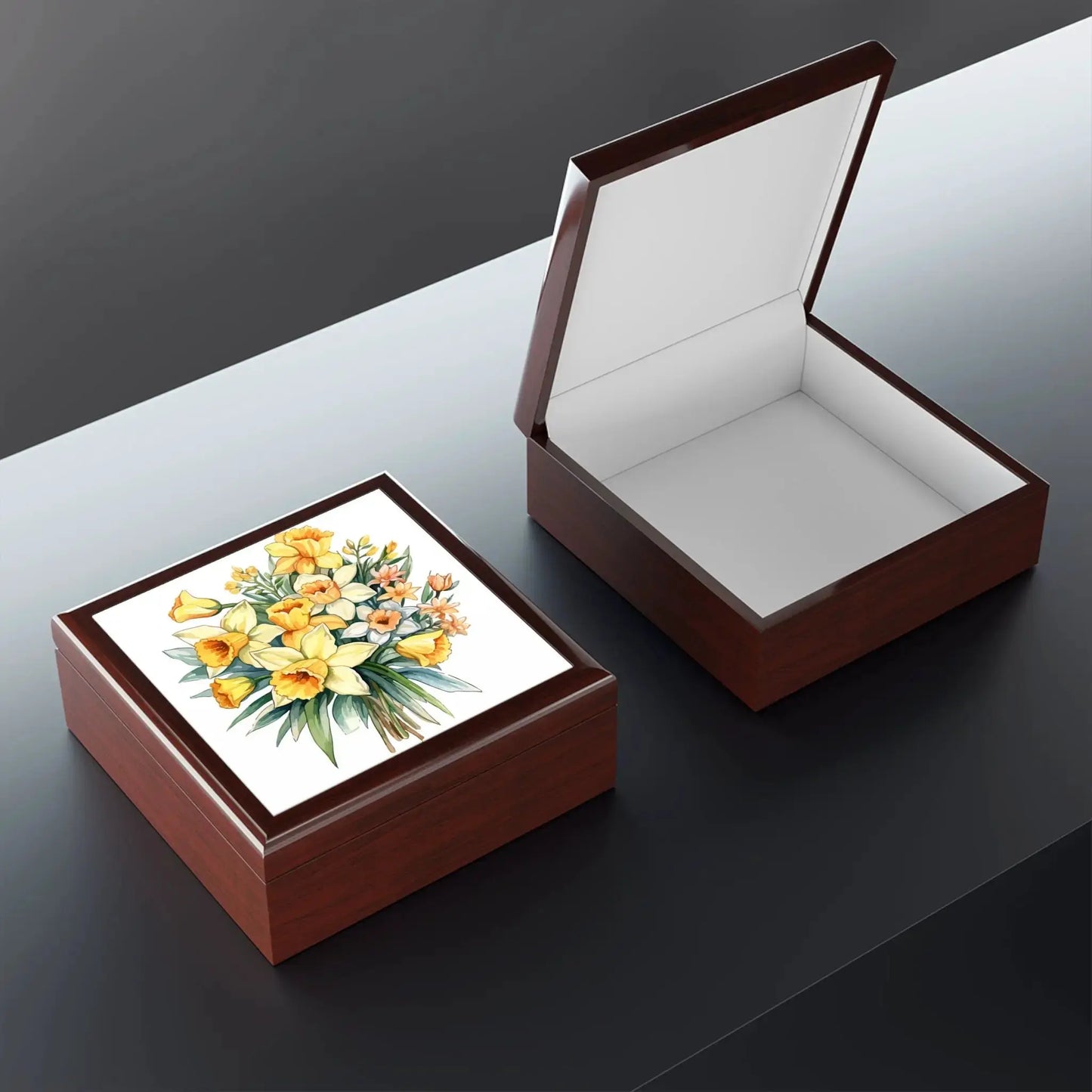 Handcrafted Daffodil Jewelry Box - Elegant Keepsake for Cherished Treasures by Printify