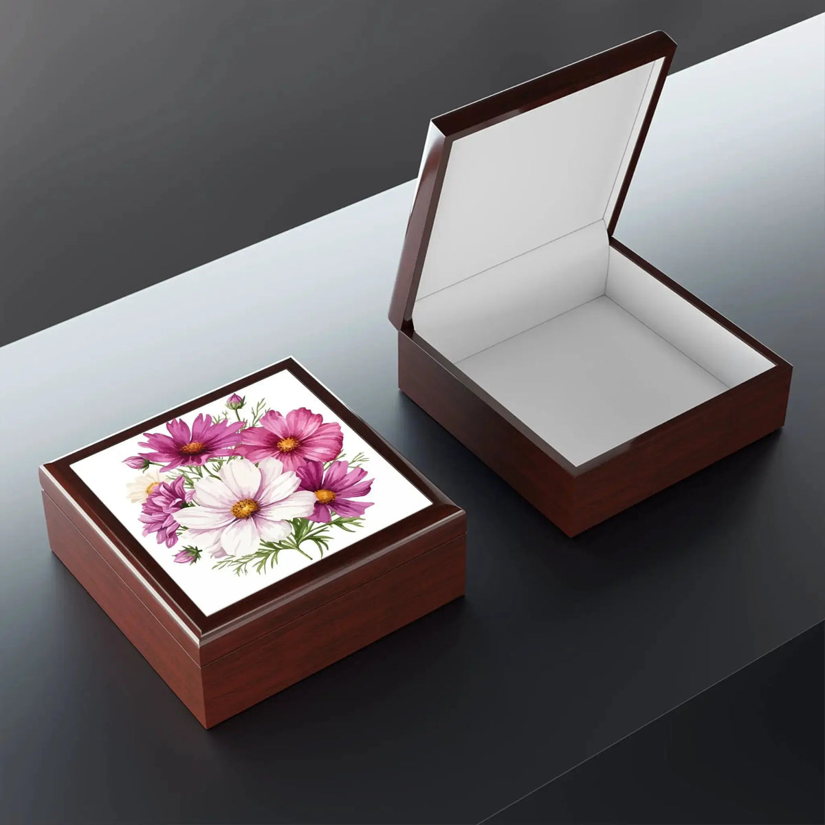 Handcrafted Floral Keepsake Box - Elegant Glossy Pink Treasure Holder by Printify