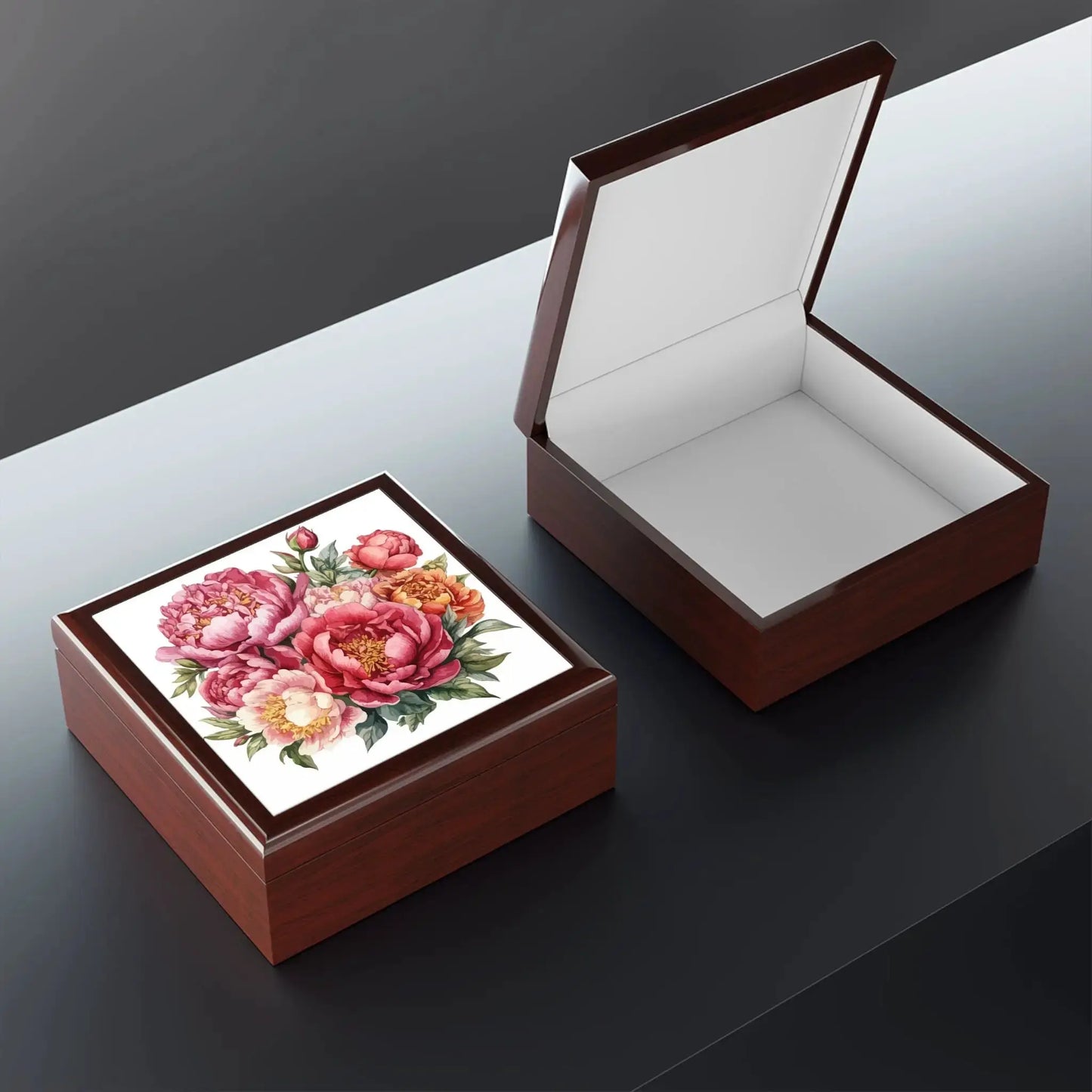 Floral Jewelry Box for Her - Elegant Pink Peony Keepsake Box by Printify