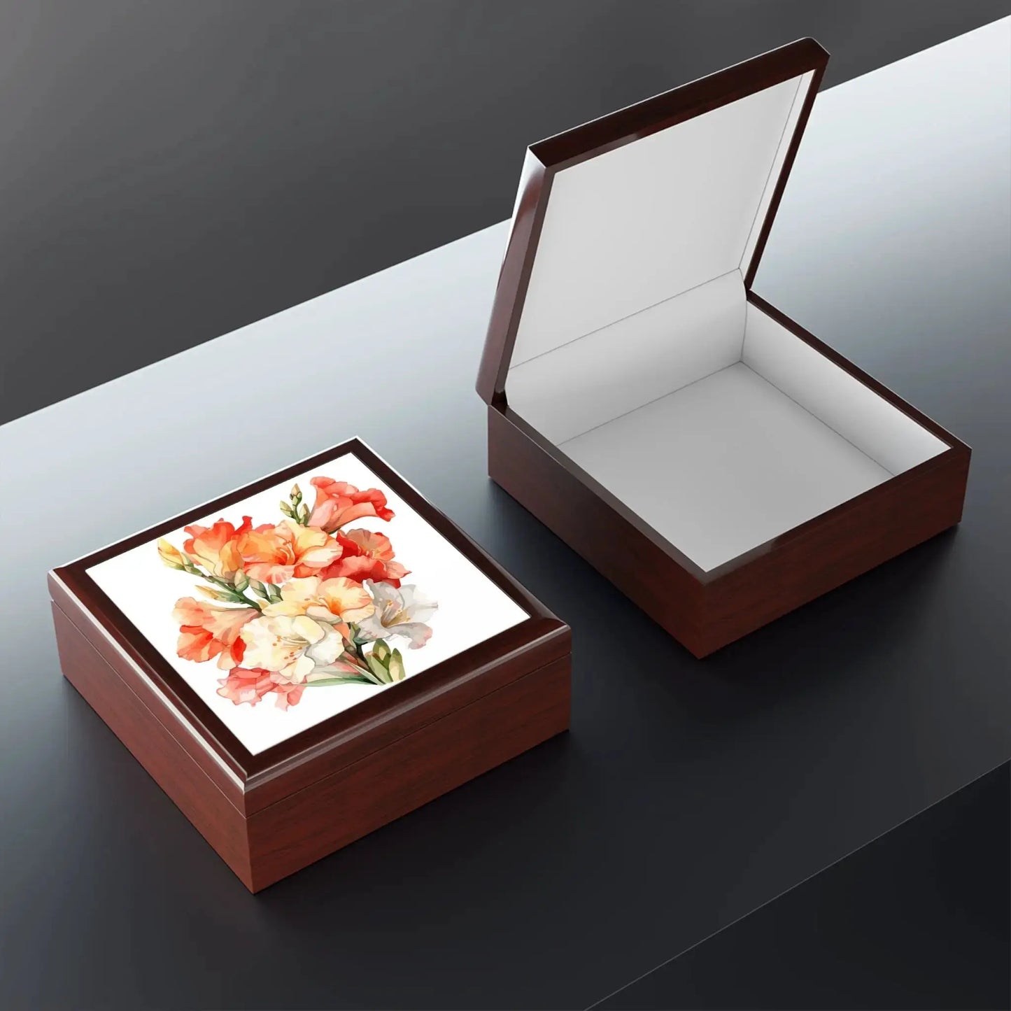 Floral Watercolor Jewelry Box - Elegant Keepsake in Rubberwood by Printify