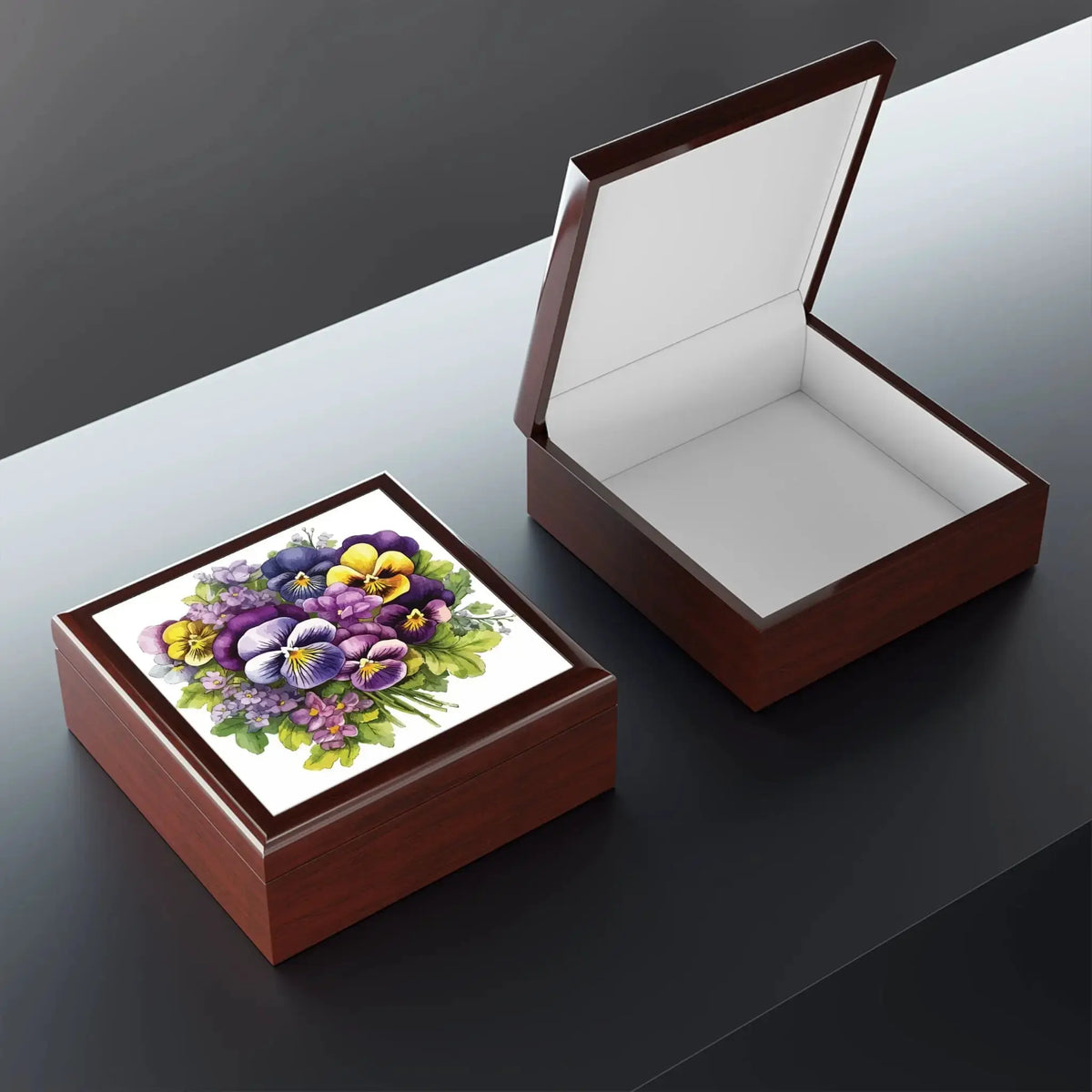 Elegant Pansy Bouquet Jewelry Box for Keepsakes and Gifts by Printify