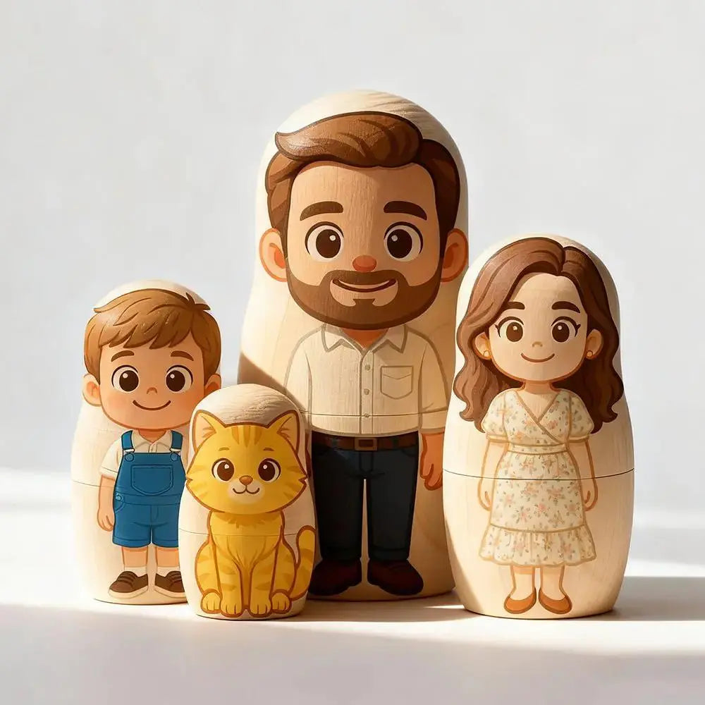 Custom Family Nesting Dolls - Personalized Cartoon Portraits by Inkedjoy