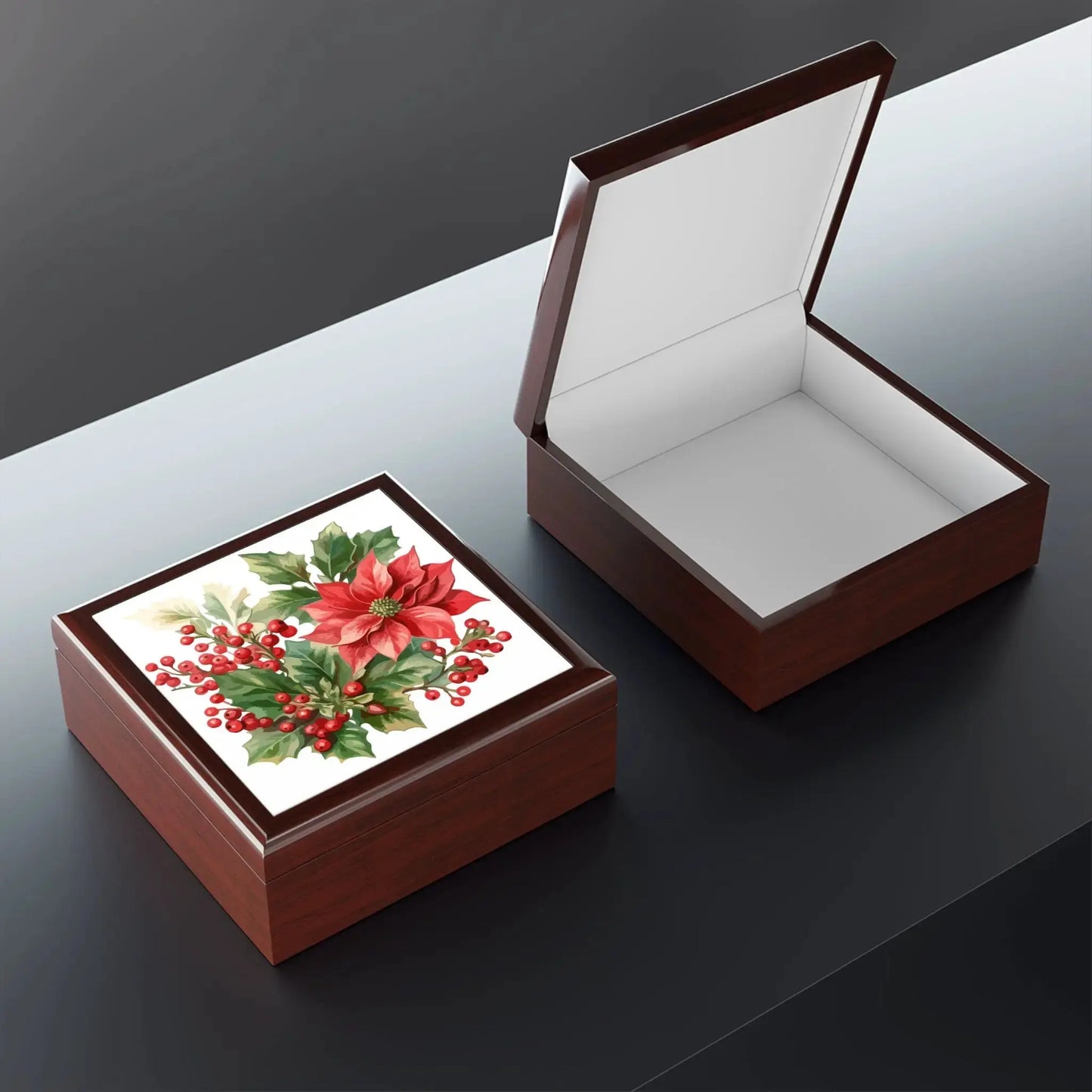 Enchanting Poinsettia Christmas Jewelry Box - A Festive Keepsake for Your Treasures by Printify