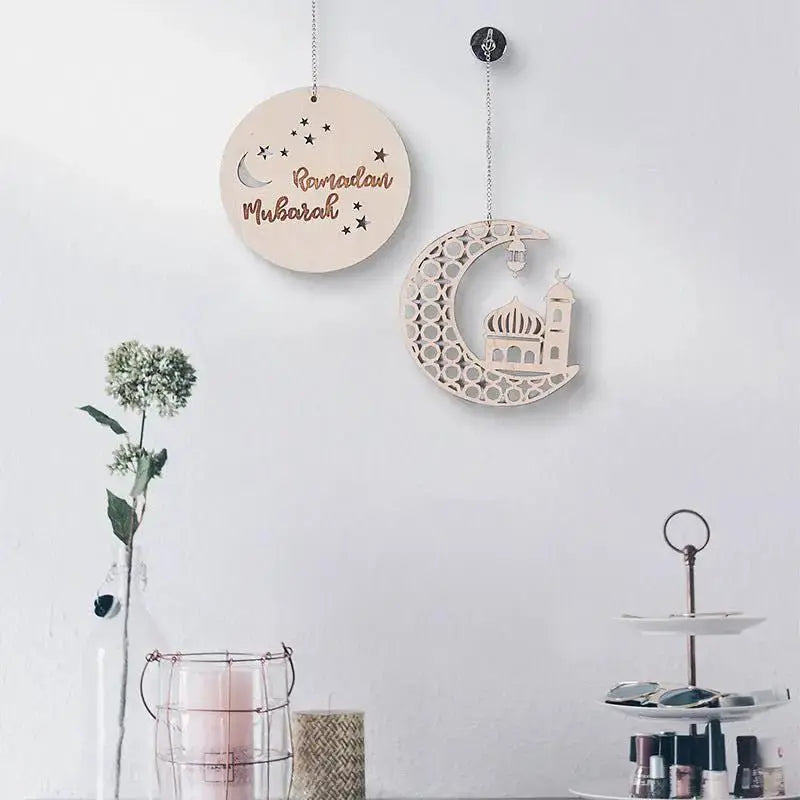 Elegant Ramadan Wall Decor - Wooden Moon Circle Hanging by eprolo