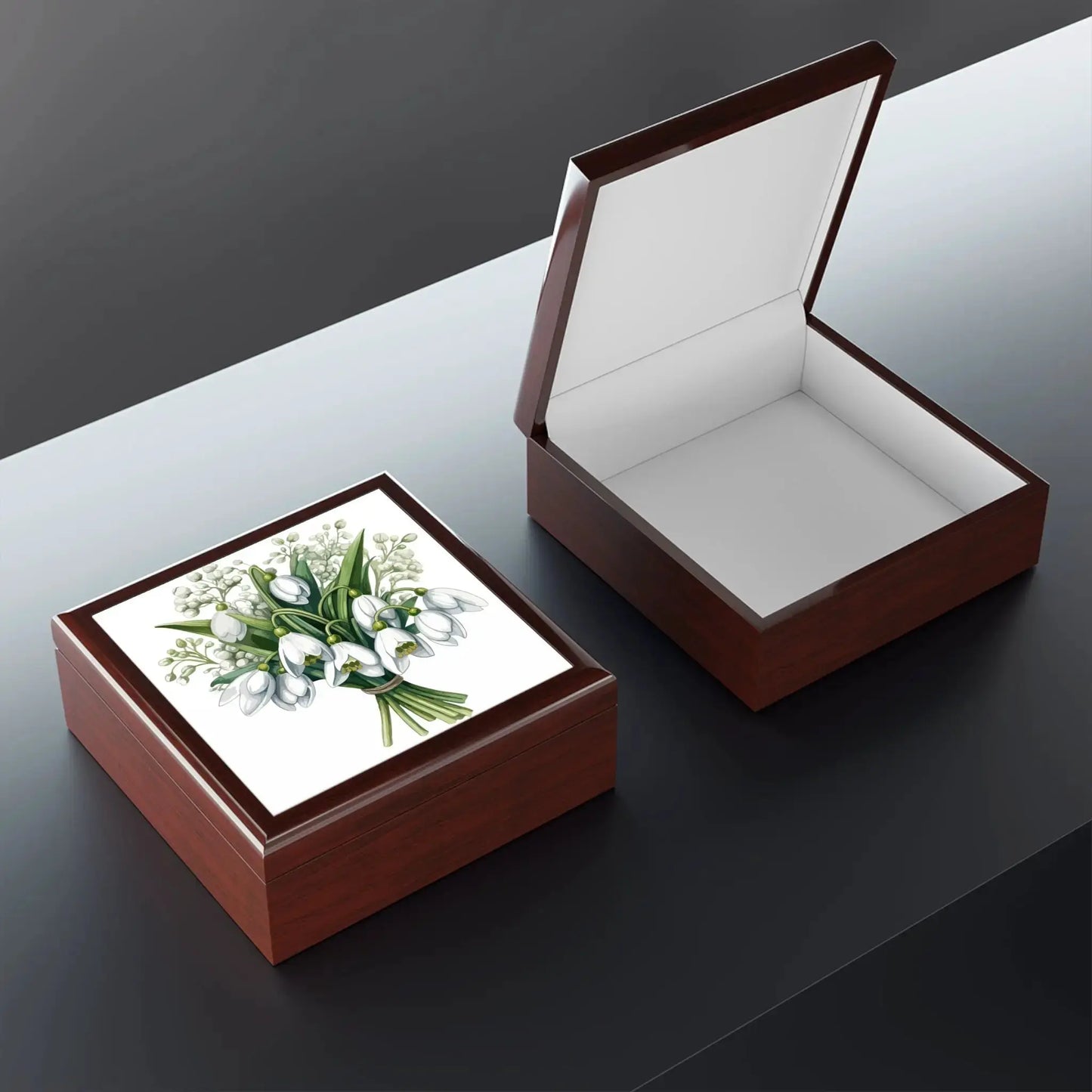 Snowdrop Jewelry Box: A Cherished Floral Keepsake for Her by Printify