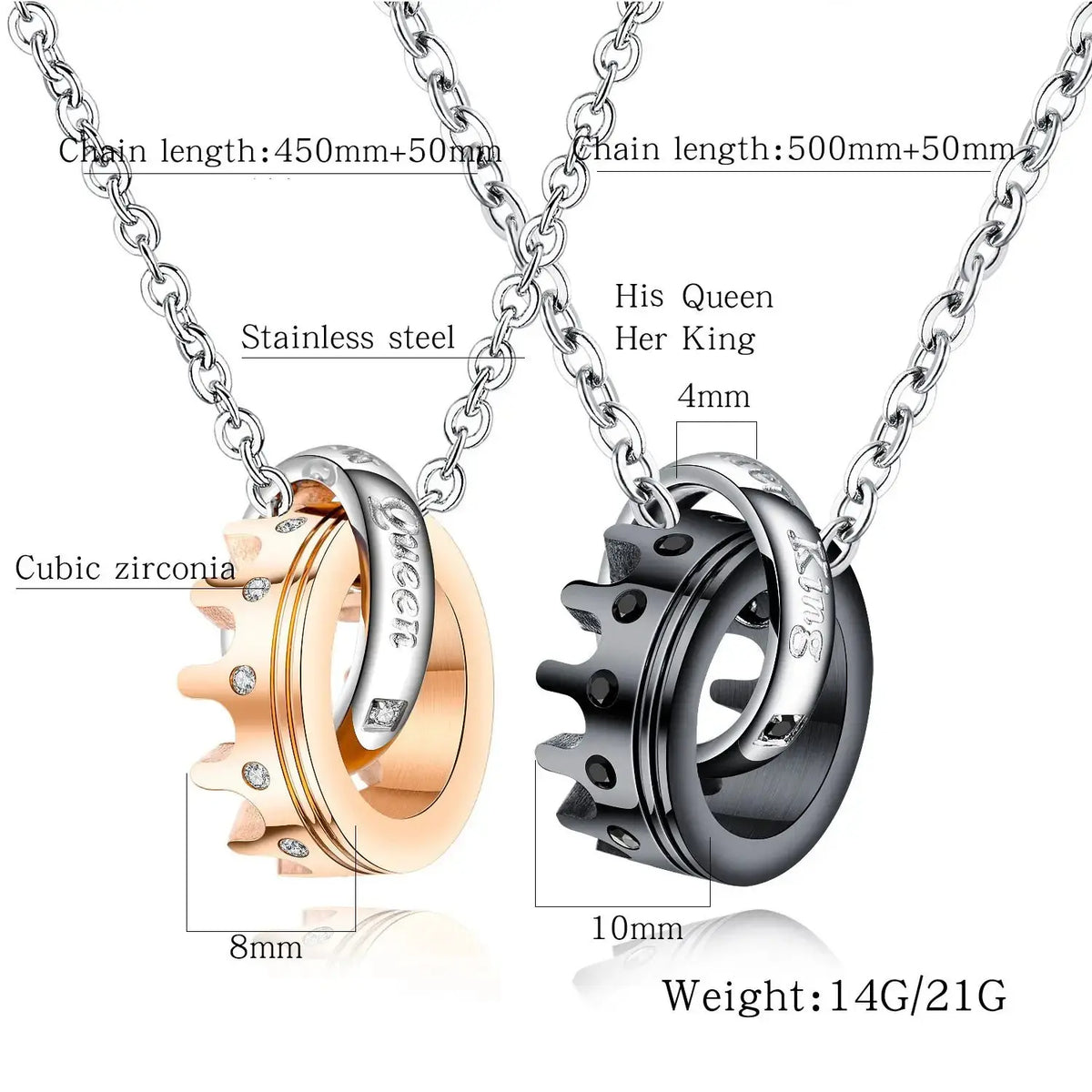Couples Crown Necklace with Diamond Crown Pendant Gift - Cherished Harbor Gifts