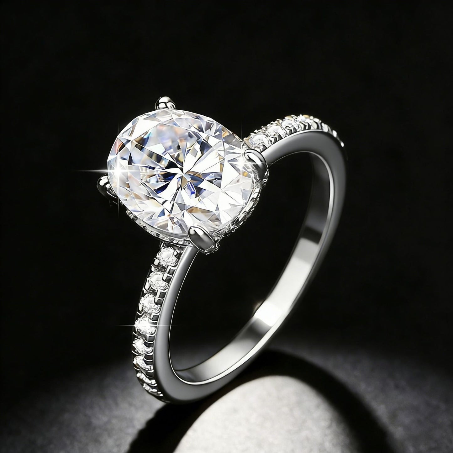 3 Carat Oval Moissanite Engagement Ring in Sterling Silver - Cherished Harbor Gifts