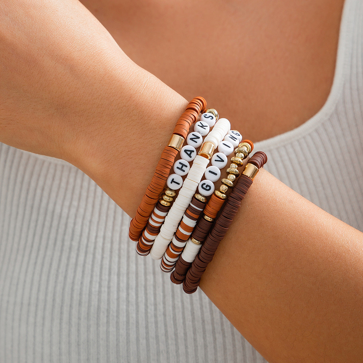 Stylish Thanksgiving Bracelet Set with Soft Ceramic Beads - Cherished Harbor Gifts
