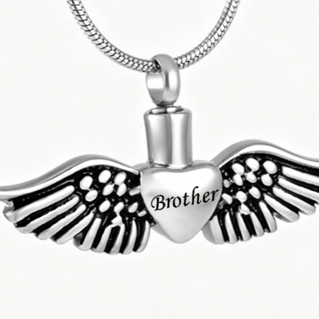Personalized Memorial Urn Necklace with Angel Wings Design - Cherished Harbor Gifts