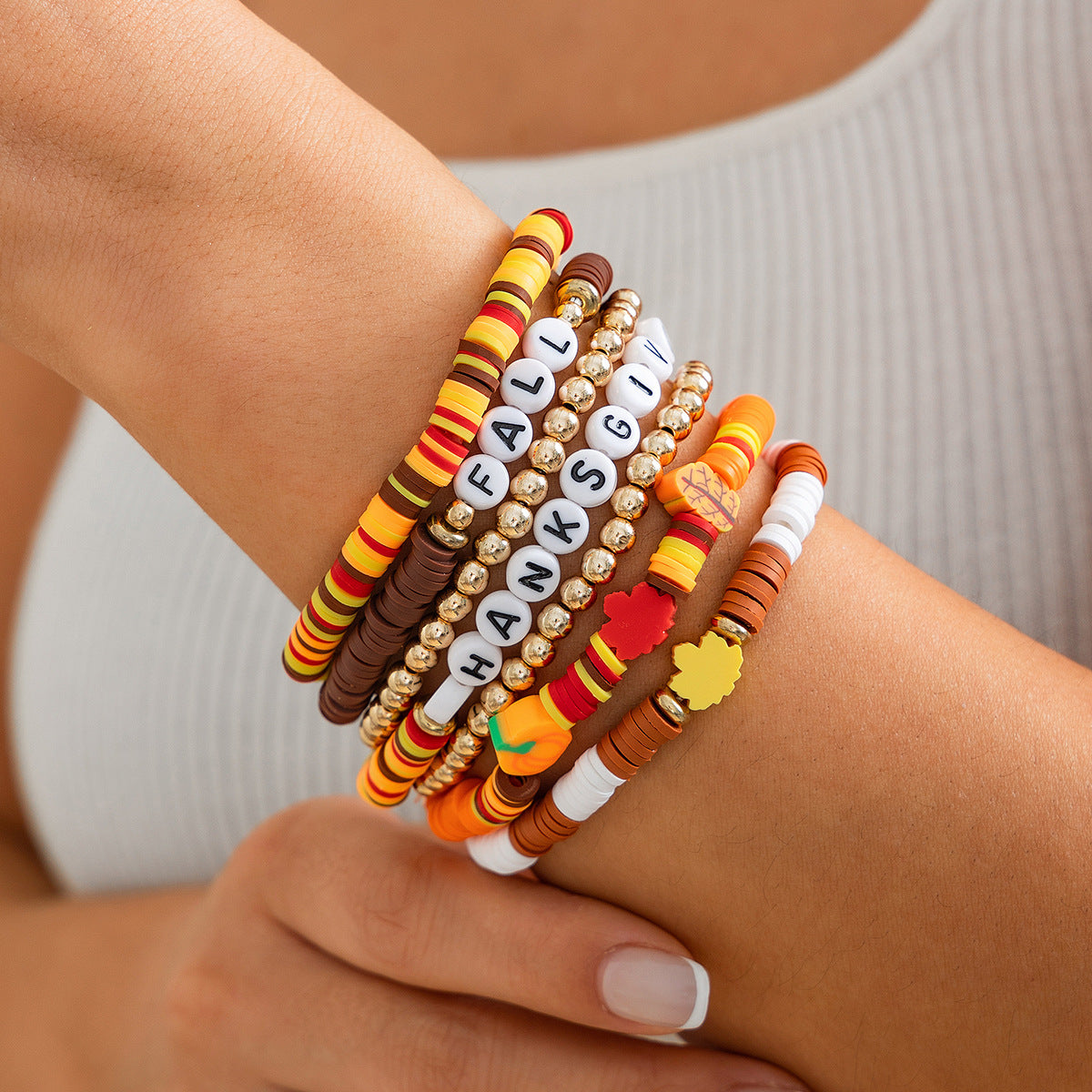 Stylish Thanksgiving Bracelet Set with Soft Ceramic Beads - Cherished Harbor Gifts