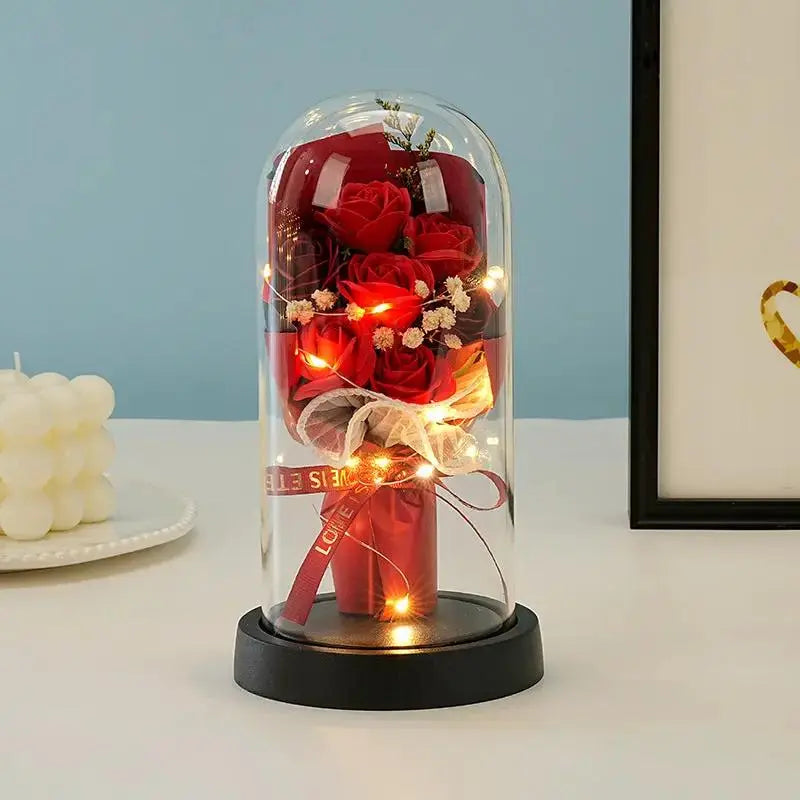 Valentine's Day Rose Glass Dome Night Light Gift for Her by EPR