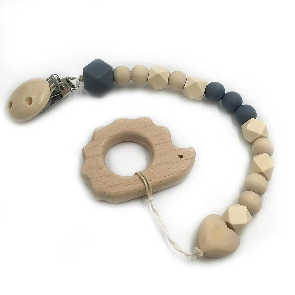 2-Piece Baby Wooden Animal Teether Set – Silicone Bead Grasping Toys by EPR