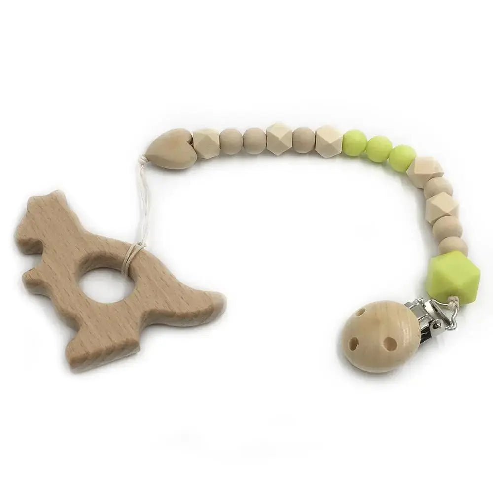2-Piece Baby Wooden Animal Teether Set – Silicone Bead Grasping Toys by EPR