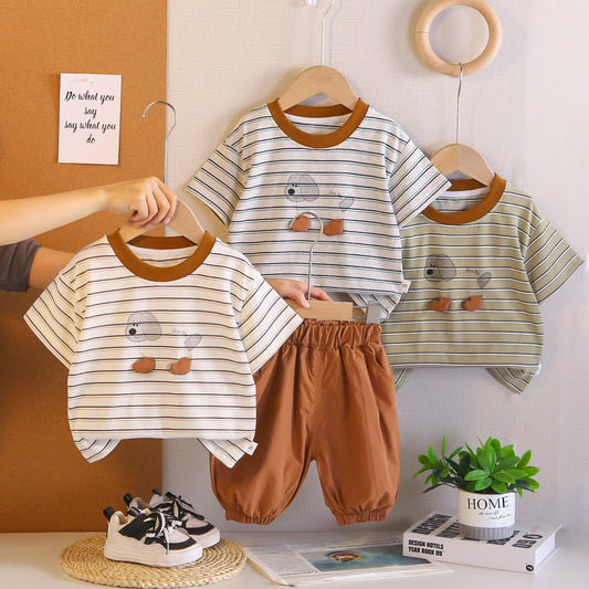 Kids Summer Dog Outfit Set - Striped T-Shirt & Shorts - Cherished Harbor Gifts