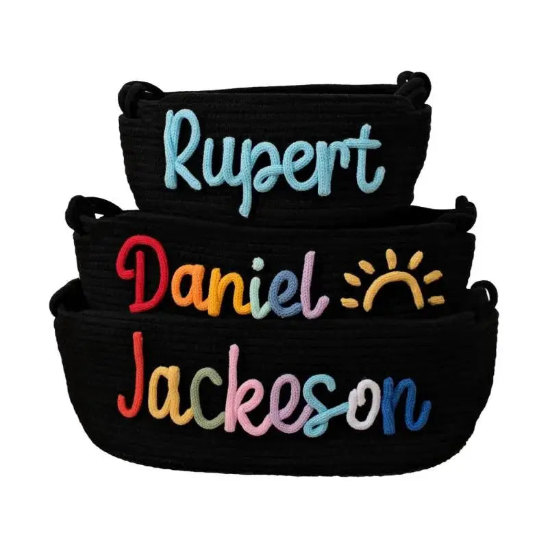 Personalized Cotton Rope Toy & Book Storage Basket | Custom Name Oval Gift Basket by TED