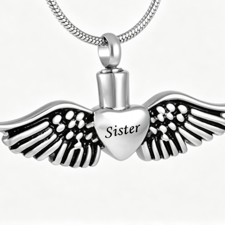 Personalized Memorial Urn Necklace with Angel Wings Design - Cherished Harbor Gifts