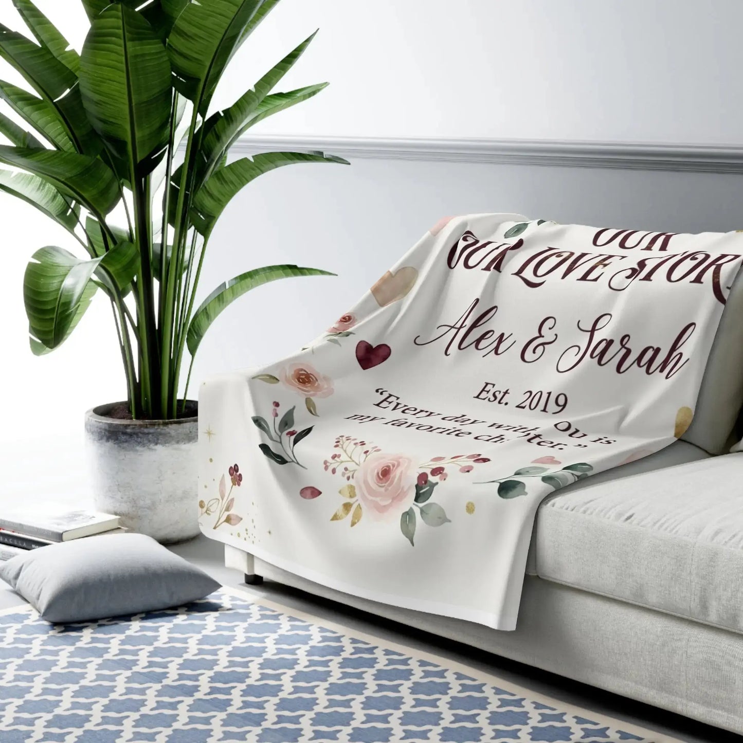 Personalized Sherpa Blanket - Valentine's Day Gift Couples by Cherished Harbor Gifts