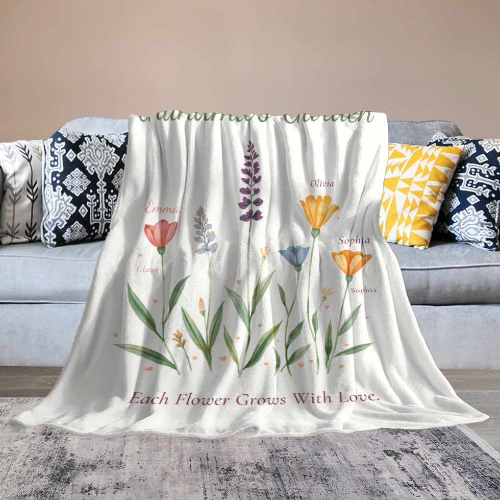 Grandma's Garden Personalized Birth Flower Blanket - Cherished Harbor Gifts