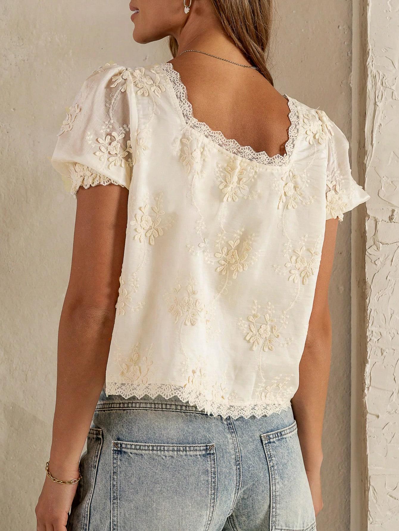Chic Floral Embroidered Blouse for Everyday Elegance - Cherished Harbor Gifts