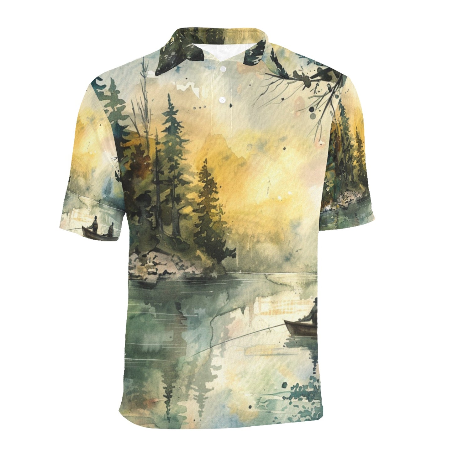 men's fishing polo shirt Fishing Scene Men's All Over Print Polo Shirt | Lightweight Polyester Casual Golf Shirt - Cherished Harbor Gifts