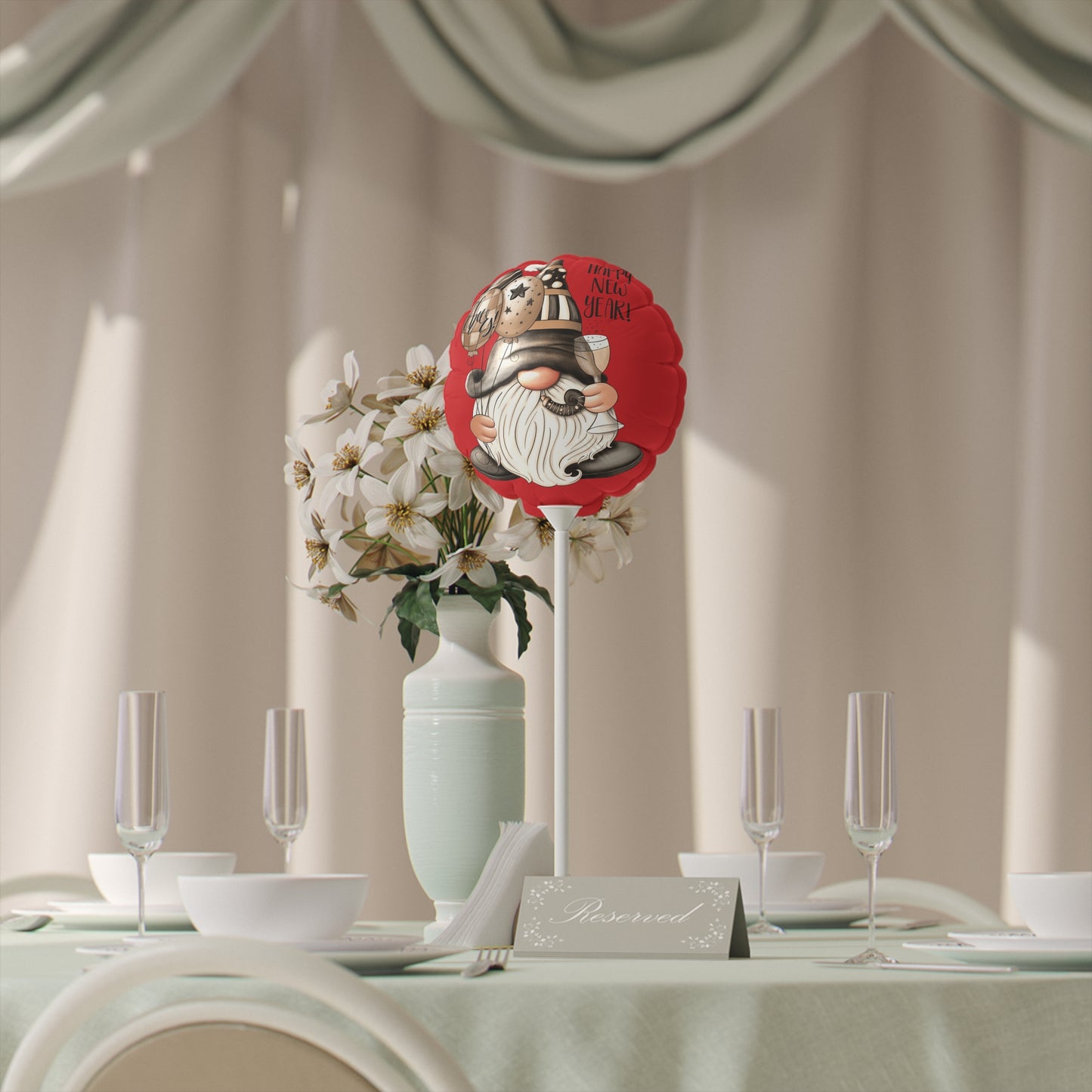 New Year Gnome Balloon - 6-Inch Mylar Party Decoration - Cherished Harbor Gifts