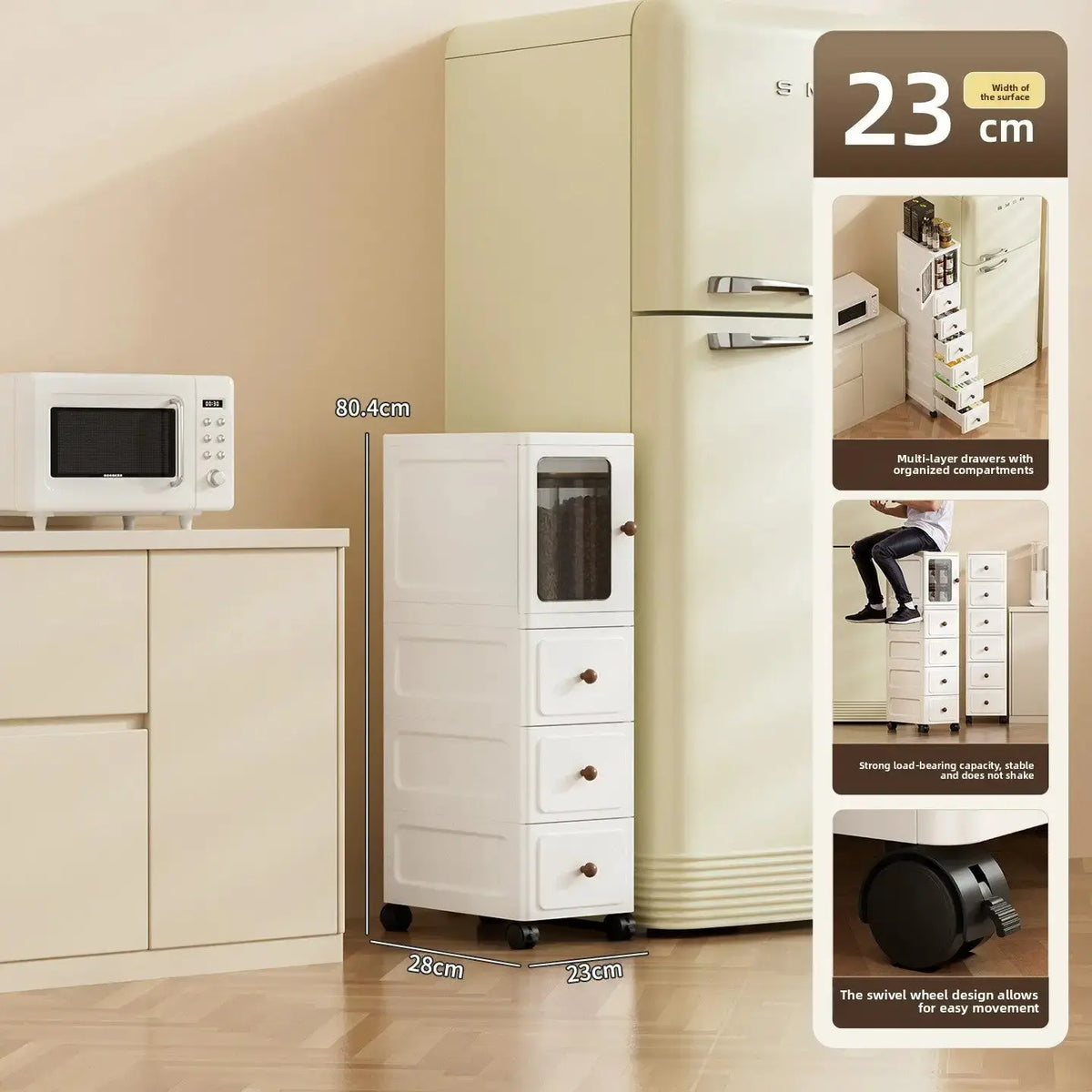 9.1-Inch Slim Rolling Storage Cabinet | 3-7 Tier Narrow Organizer with Drawers by TED