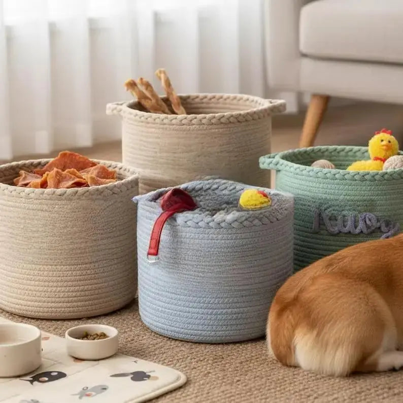 Personalized Round Cotton Rope Storage Basket | Custom Name Woven Organizer by TED