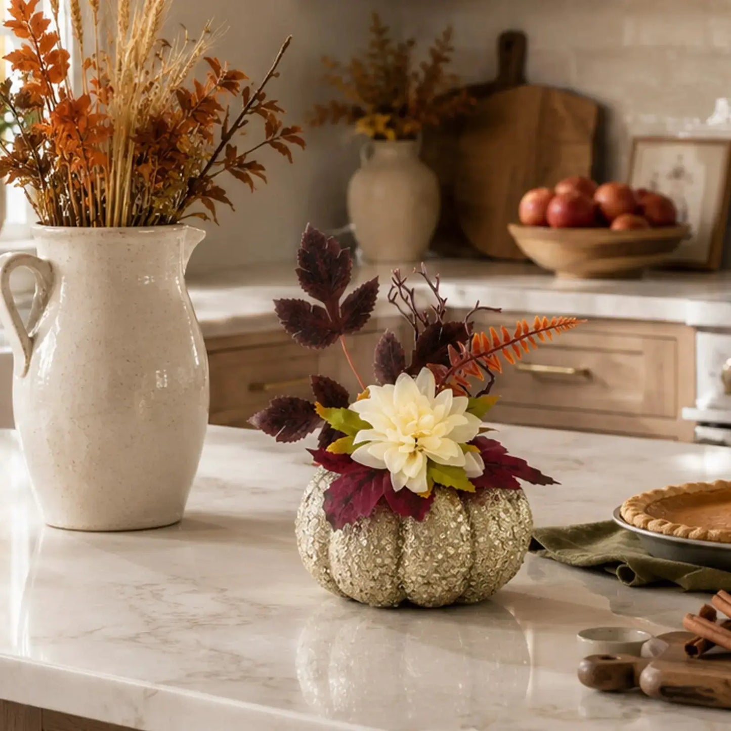 Elegant Thanksgiving Table Centerpiece with Faux Pumpkin Decor by EPR