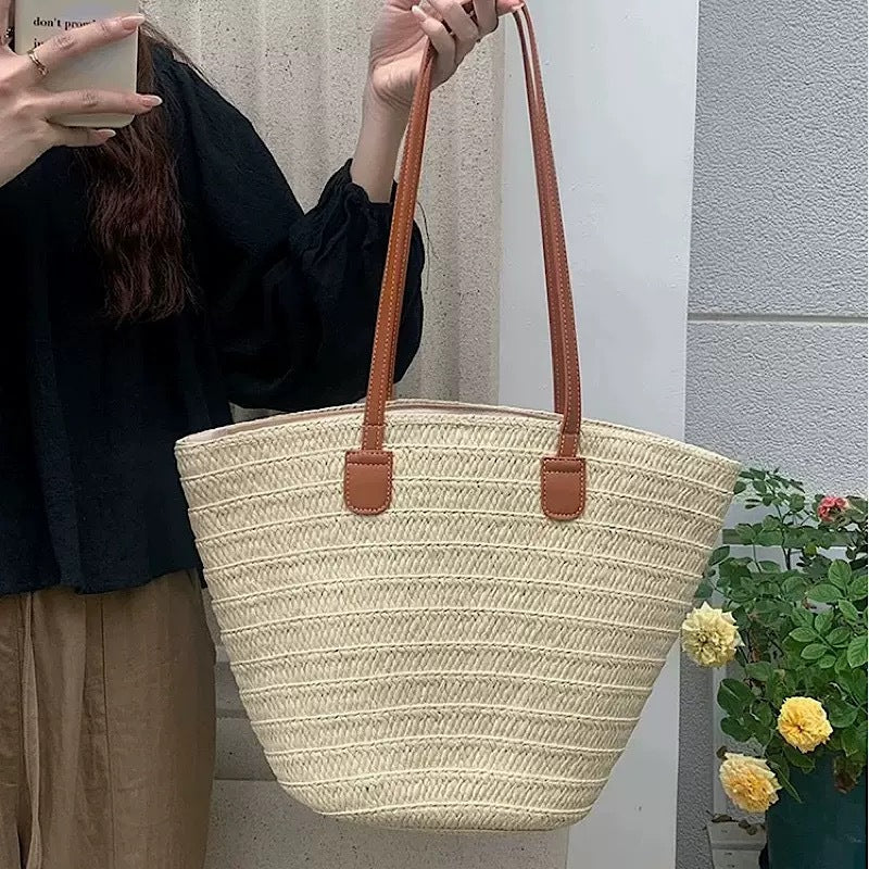 Large Straw Beach Tote Bag for Summer Adventures - Cherished Harbor Gifts