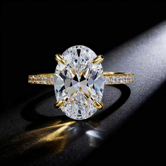 3 Carat Oval Moissanite Engagement Ring in Sterling Silver - Cherished Harbor Gifts