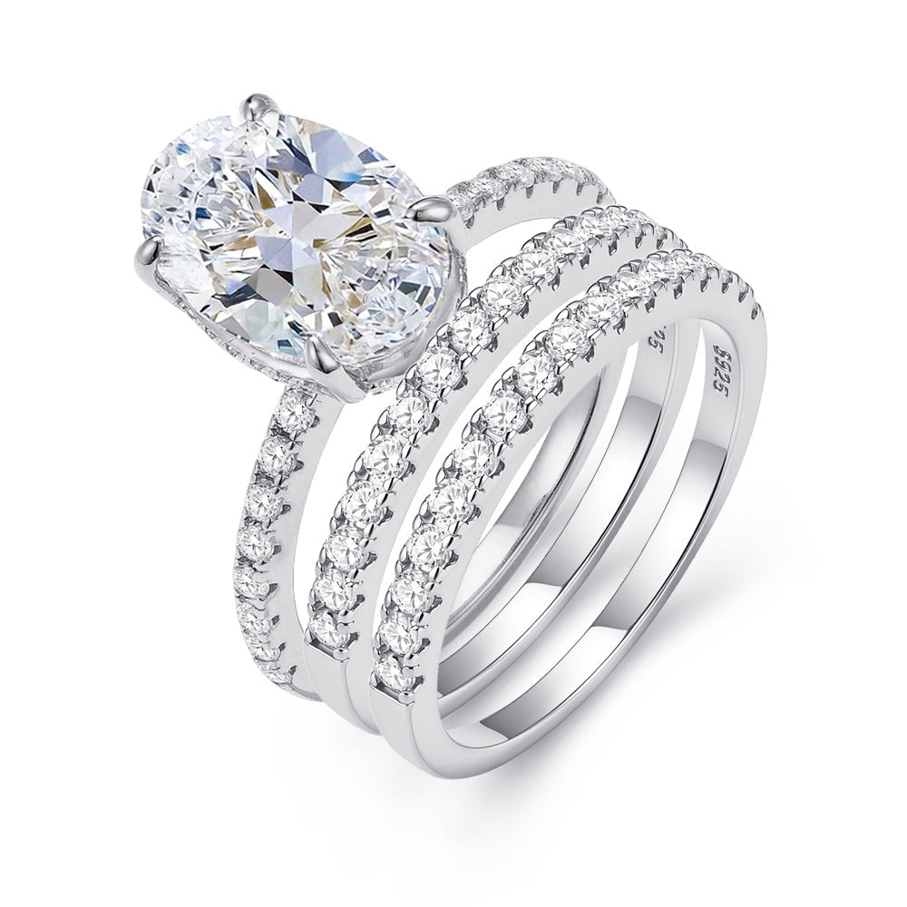 Oval Zircon Engagement Ring - Stackable Wedding Band Set - Cherished Harbor Gifts