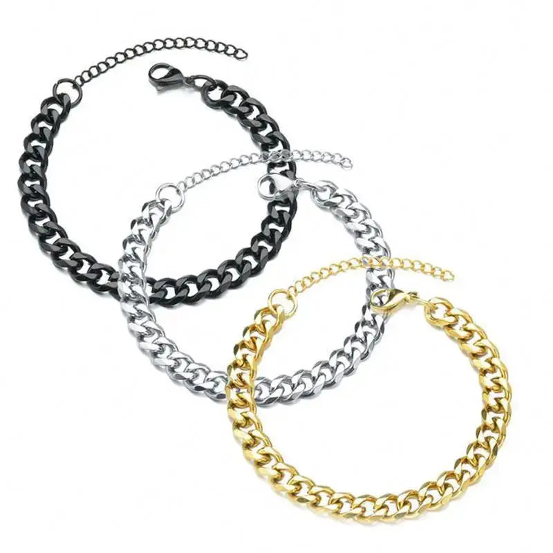 Stainless Steel Cuban Chain Necklace Bracelet for Men by TED