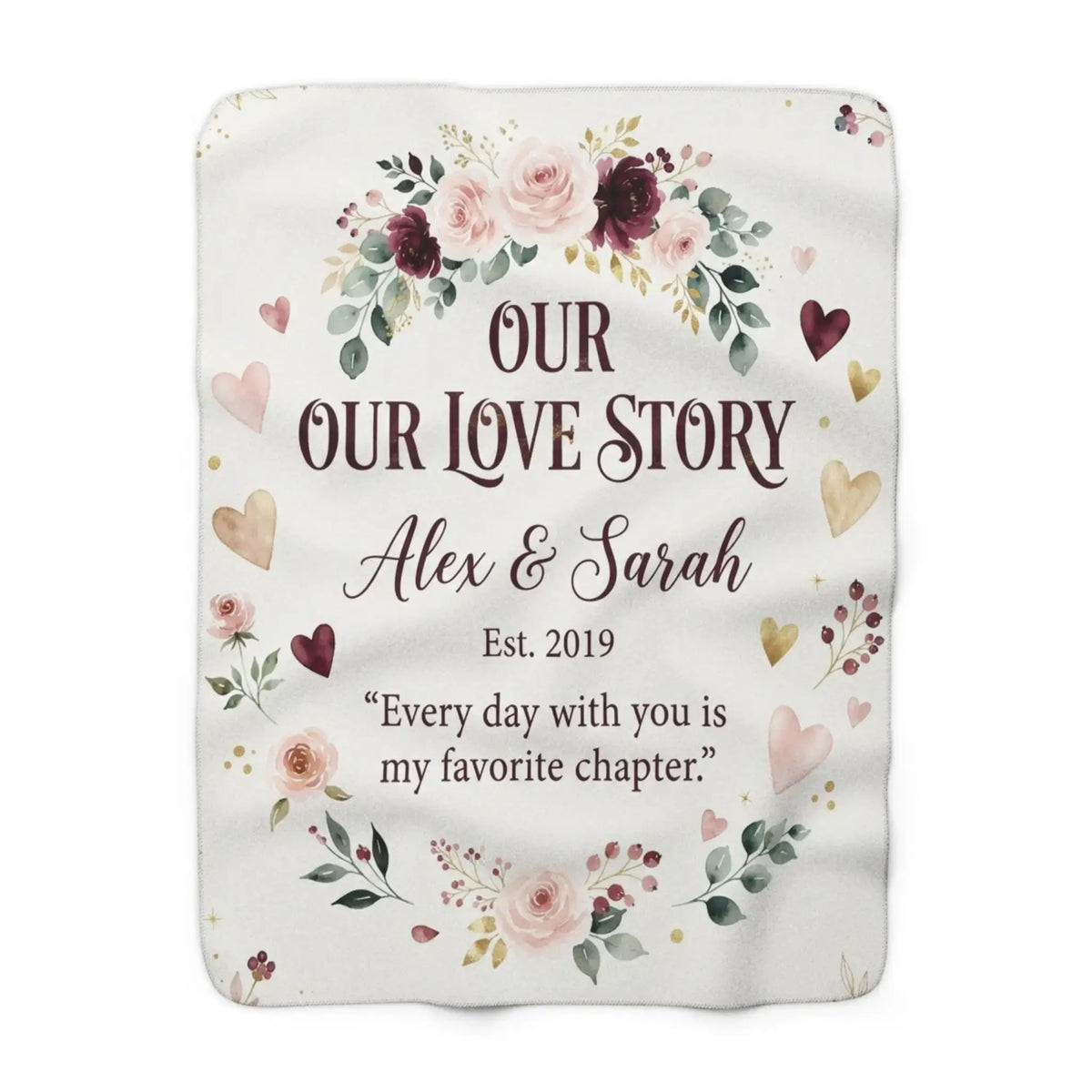 Personalized Sherpa Blanket - Valentine's Day Gift Couples by Cherished Harbor Gifts