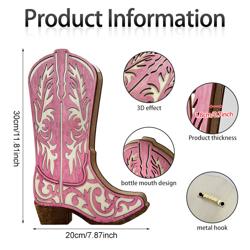 Cowboy Boot Vase Decor for Rustic Home Wall Art - Cherished Harbor Gifts