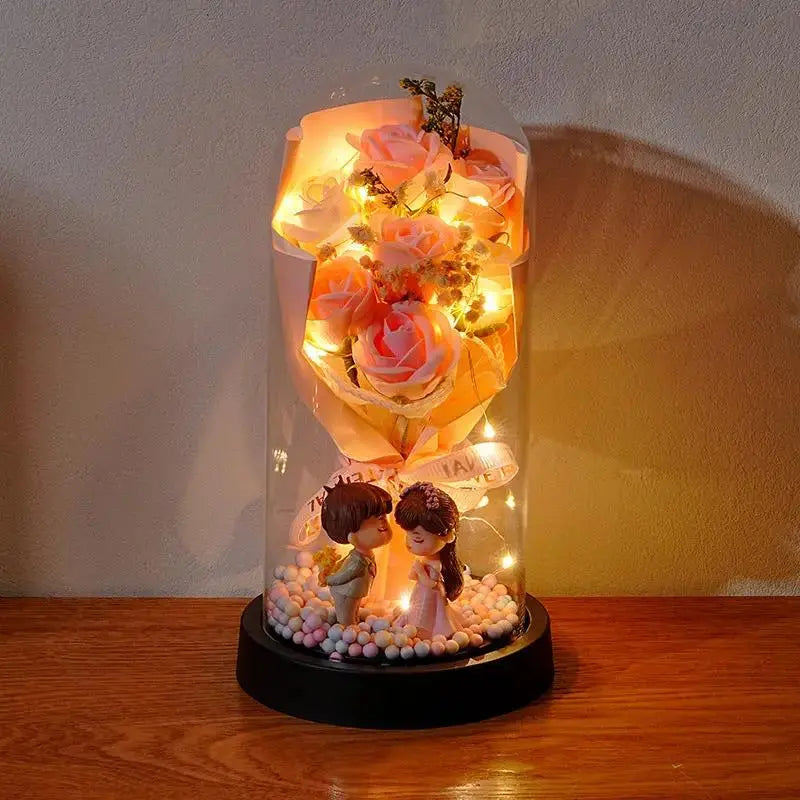 Valentine's Day Rose Glass Dome Night Light Gift for Her by EPR