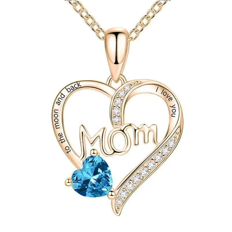 Mom Heart-Shaped Engraved Diamond Necklace – Mother's Day Jewelry Gift for Mom - Cherished Harbor Gifts