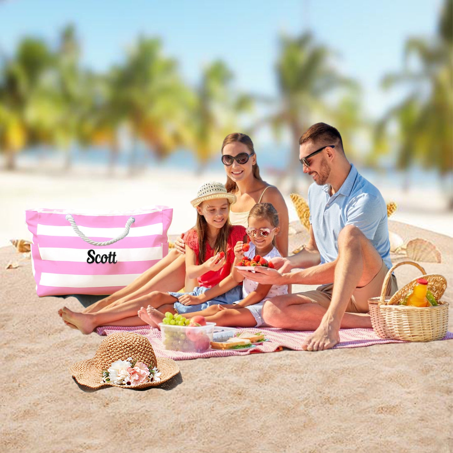 Personalized Embroidered Beach Bag | Custom Large Capacity Oxford Tote for Travel, Pool & Vacation - Cherished Harbor Gifts