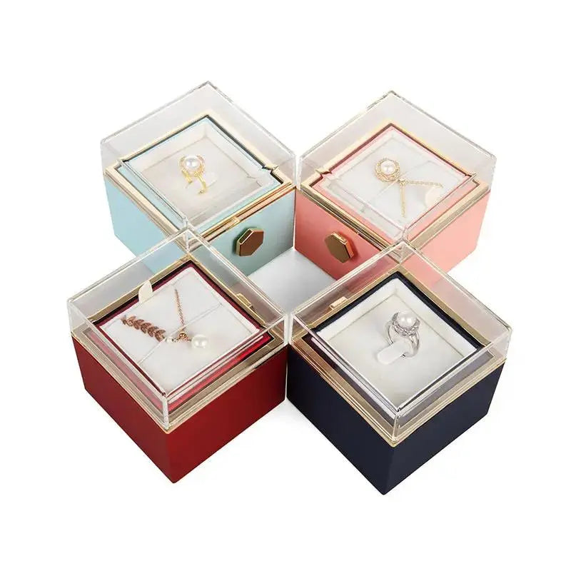 360° Rotating Preserved Rose Jewelry Gift Box | Necklace & Ring Holder by EPR