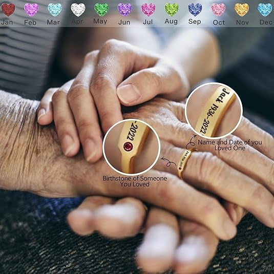 Custom Engraved Birthstone Ring in Gold, Silver & Rose Gold - Cherished Harbor Gifts