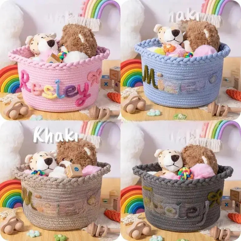 Personalized Round Cotton Rope Storage Basket | Custom Name Woven Organizer by TED