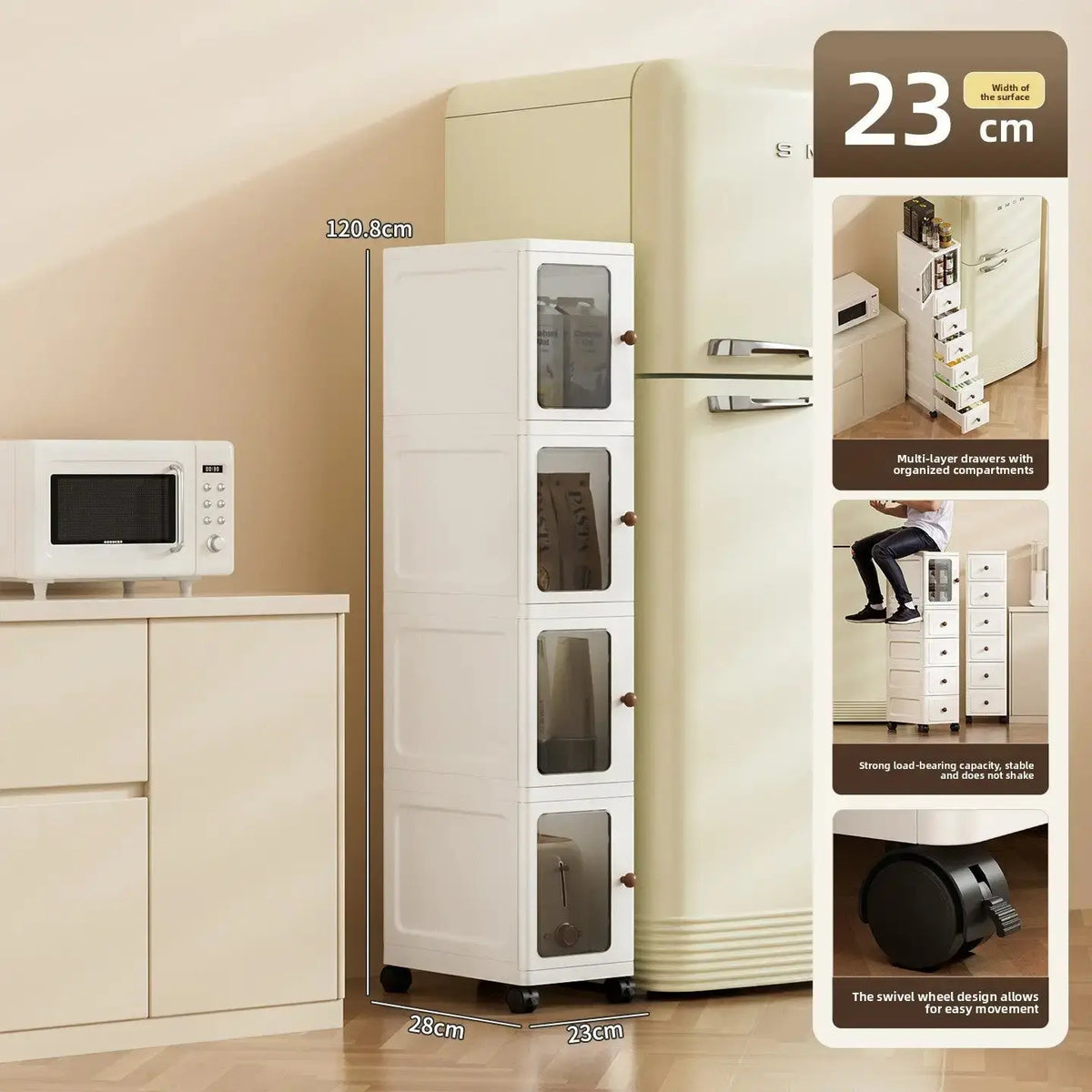 9.1-Inch Slim Rolling Storage Cabinet | 3-7 Tier Narrow Organizer with Drawers by TED